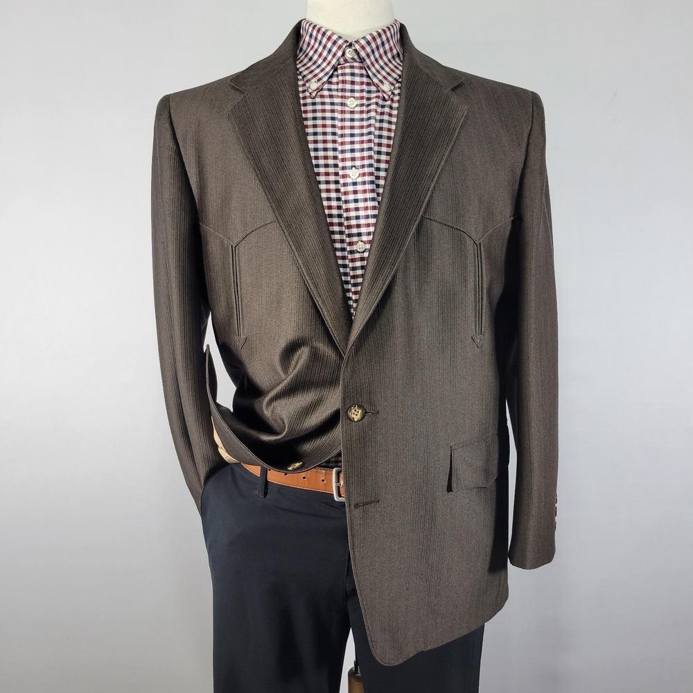Pagano West Men's‎ Western Sport Coat Blazer Two Button Brown Polyester 46R